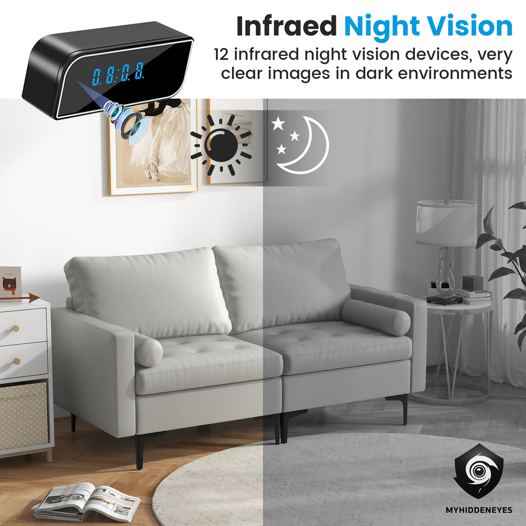 Wireless Hidden Clock Camera | HD 1080P WiFi Alarm Clock Camera with Night Version - Myhiddeneyes