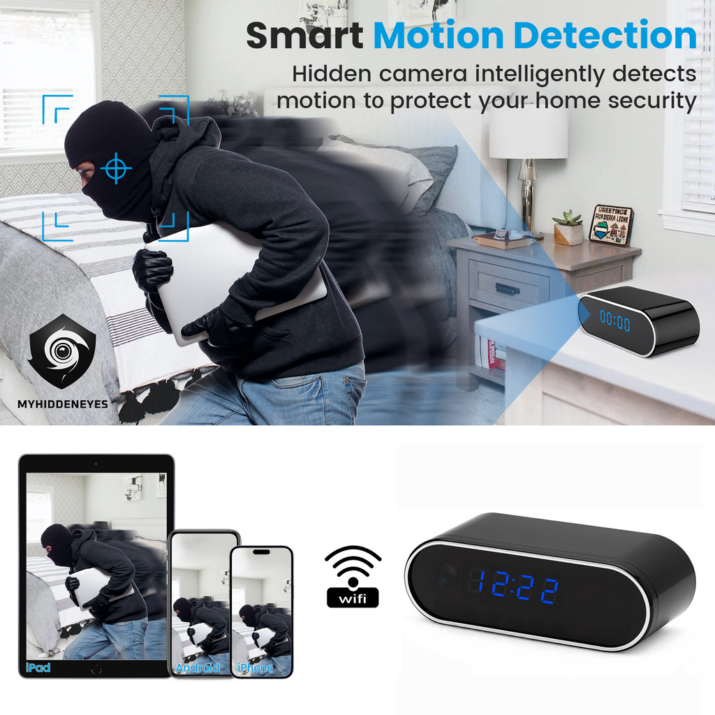 Wireless Hidden Clock Camera | HD 1080P WiFi Alarm Clock Camera with Night Version - Myhiddeneyes