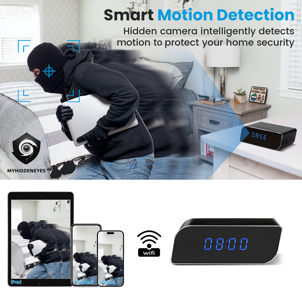 Wireless Hidden Clock Camera | HD 1080P WiFi Alarm Clock Camera with Night Version - Myhiddeneyes