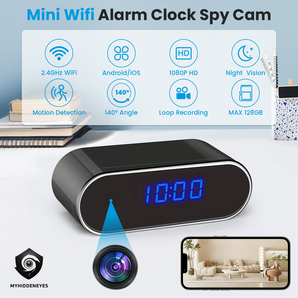 Wireless Hidden Clock Camera | HD 1080P WiFi Alarm Clock Camera with Night Version - Myhiddeneyes