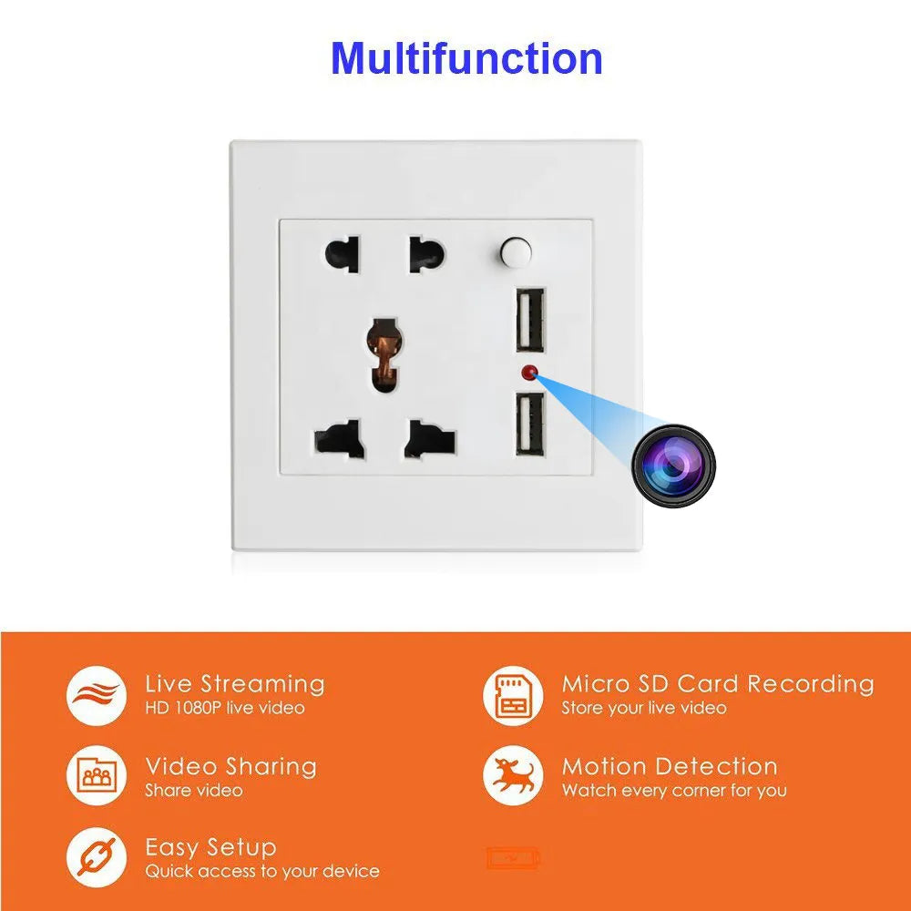 HD 1080P Wall Plug Socket Camera Wifi Home Security Surveillance Video Audio Recording - Myhiddeneyes