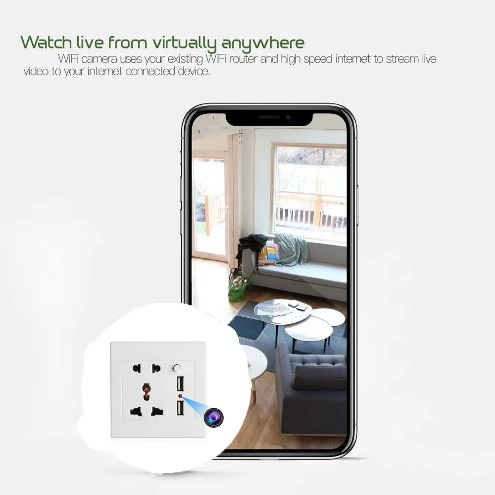 HD 1080P Wall Plug Socket Camera Wifi Home Security Surveillance Video Audio Recording - Myhiddeneyes