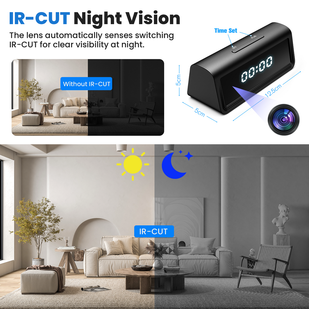 Hidden Camera Clock - 4K & 1080p Clock Secret Camera With IR CUT - Myhiddeneyes