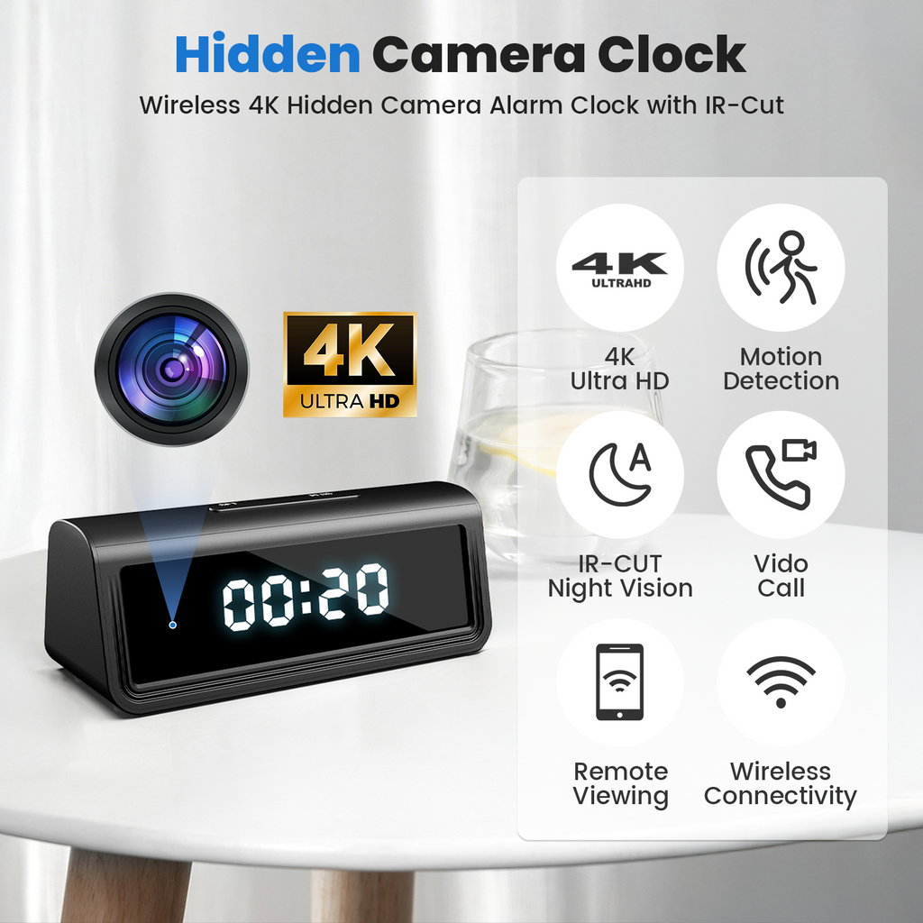 Hidden Camera Clock - 4K & 1080p Clock Secret Camera With IR CUT - Myhiddeneyes